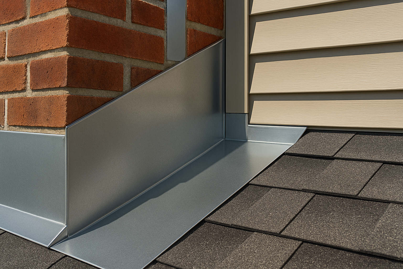 New roof flashing installed around chimney and sidewall | Nansemond River Roofing & Siding
