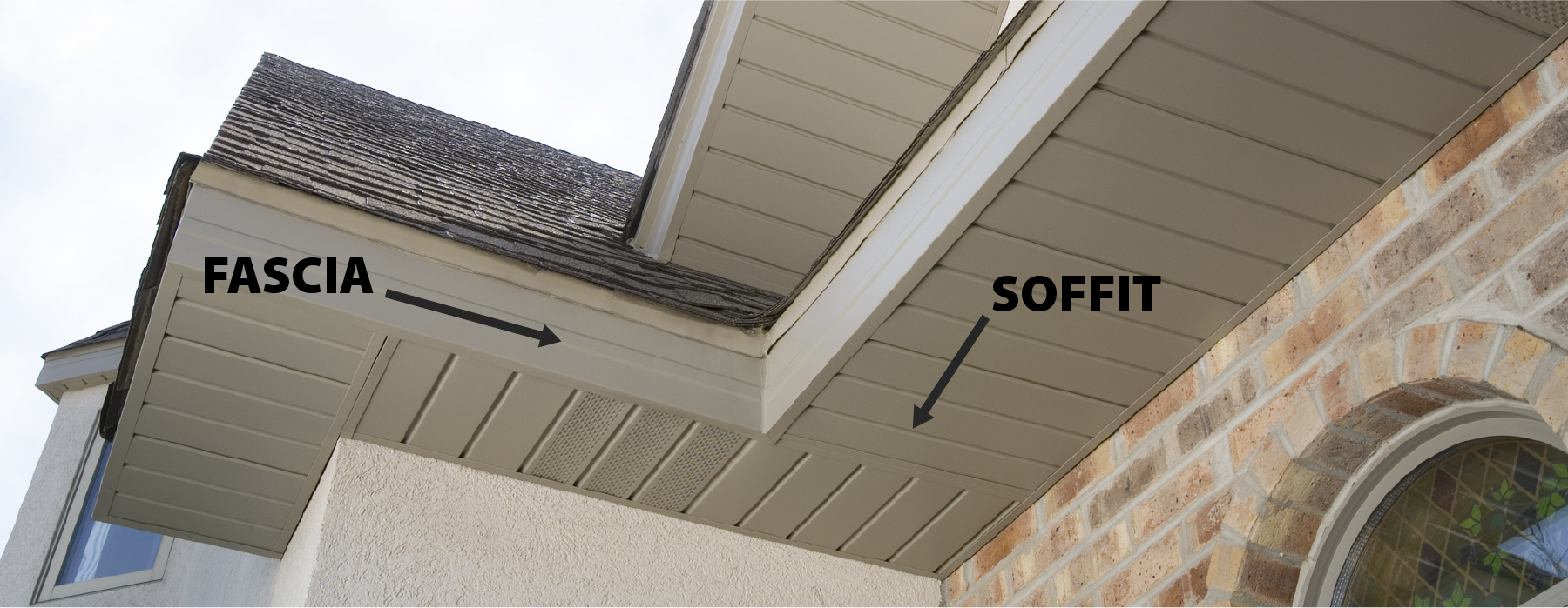 Soffit and fascia beneath a roof edge | Nansemond River Roofing & Siding